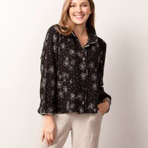Habitat | Black Asymmetrical Button Down Long Sleeve Blouse Floral Print XL